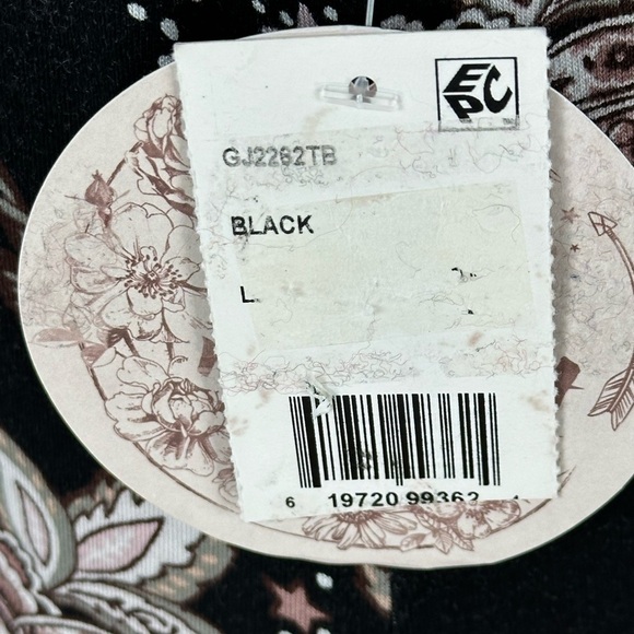 Gypsies & Moondust Short Sleeve Floral Print Lace Up Neck Tunic  - Black - Large - Picture 11 of 12